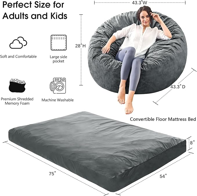 Giant Bean Bag Chair Convertible Bean Bag Bed