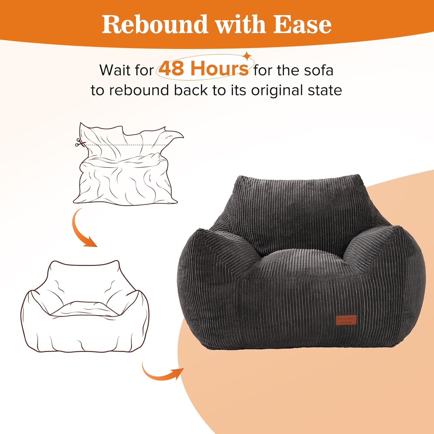 Ultra Soft Living Room Bean Bag with Armrests
