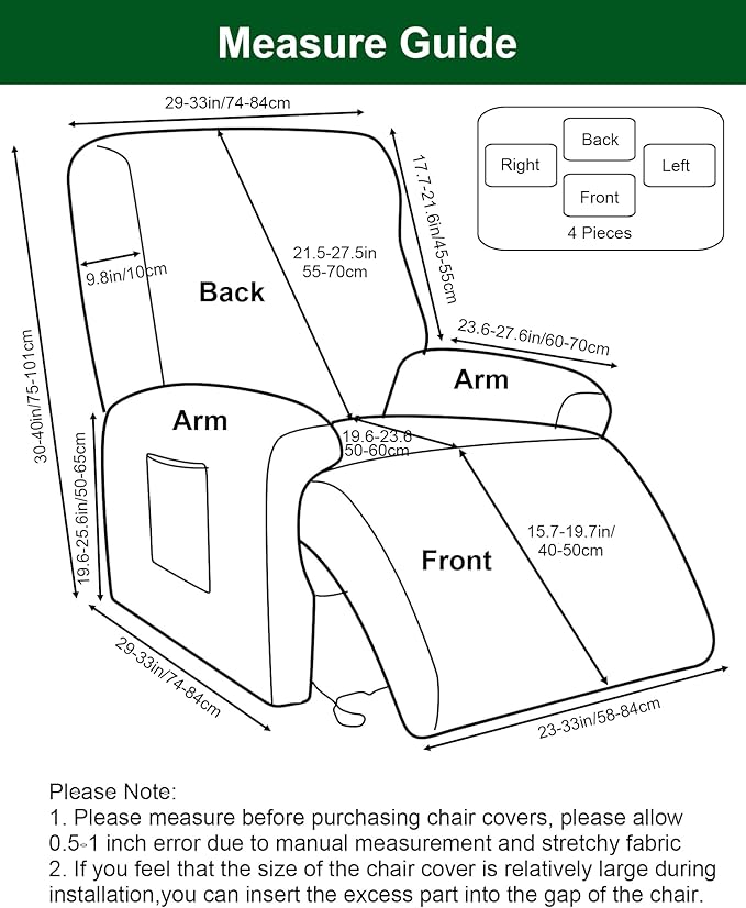 CRFATOP Stretch Recliner Cover 4-Pieces
