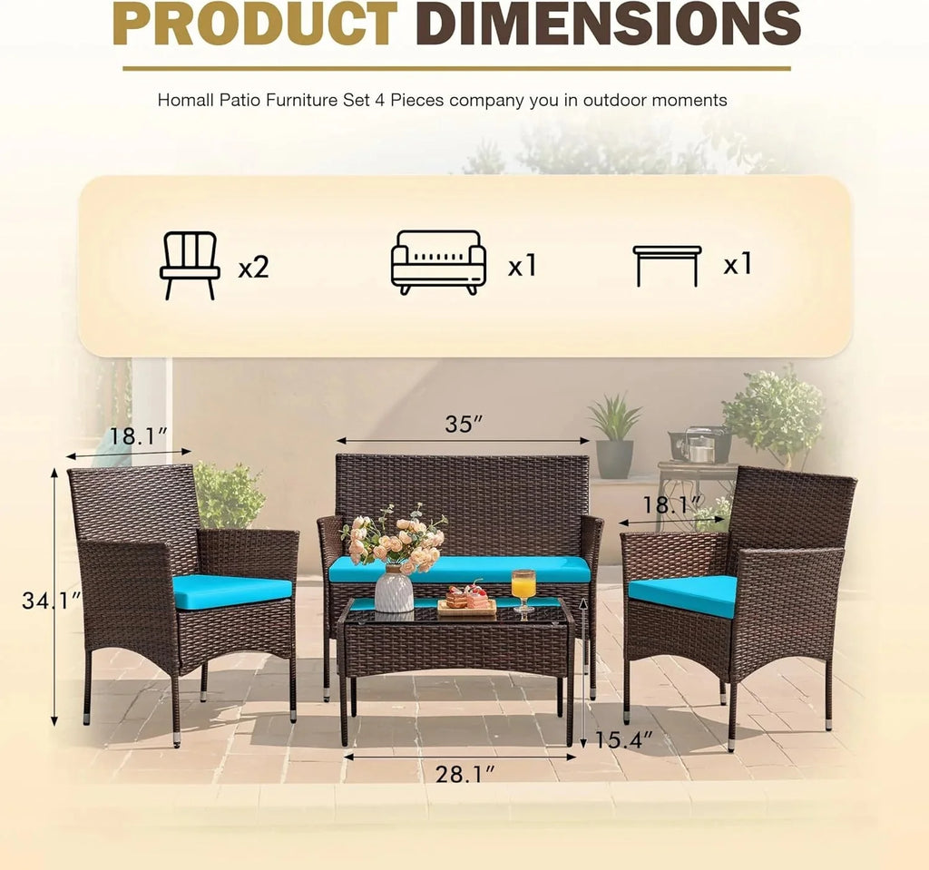 Homall 4 Pieces Outdoor Patio Furniture Sets Rattan Chair Wicker Set, Outdoor Indoor Use Backyard Porch Garden Poolside Balcony Furniture Sets Clearance (Brown and Beige)