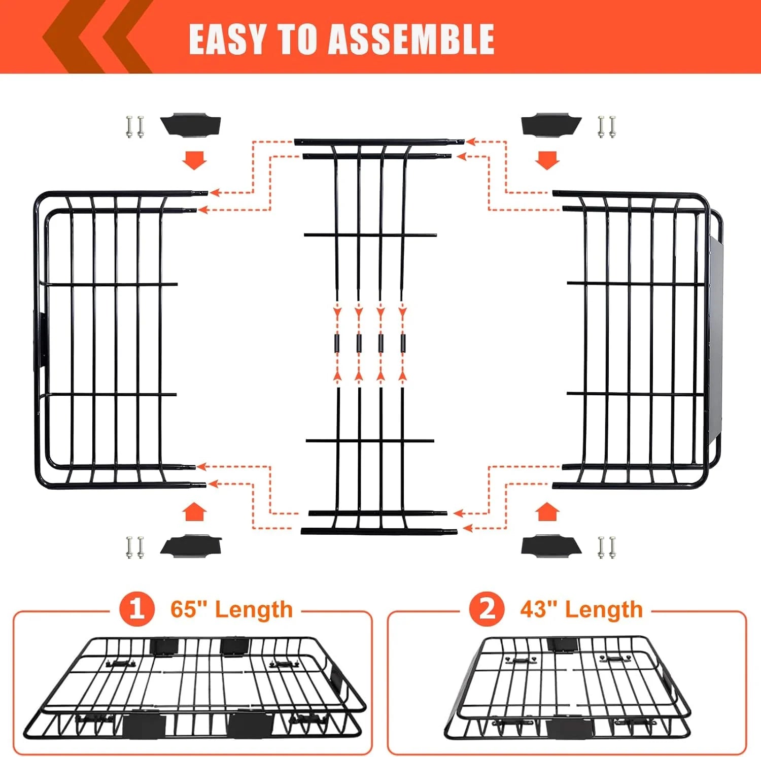 Folding hitch mounted cargo basket 60 With hook stabilizer, net and straps