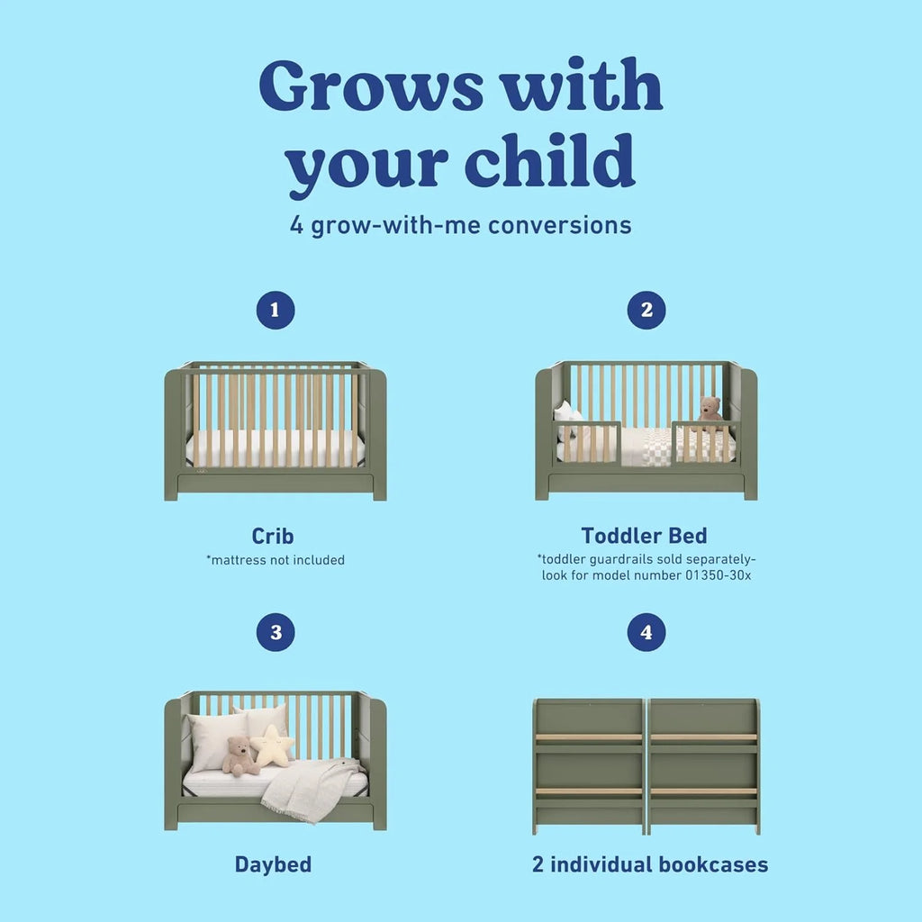 Graco Read-with-Me 4-in-1 Convertible Crib with Drawer, Olive/Driftwood