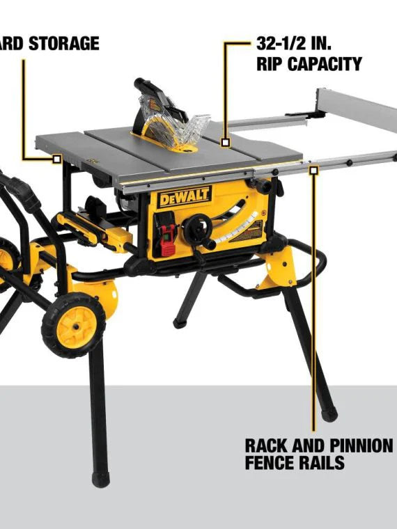 DW 10′′ Jobsite Table Saw 32 1/2′′ Rip Capacity and Rolling Stand DWE7491RS from DW
