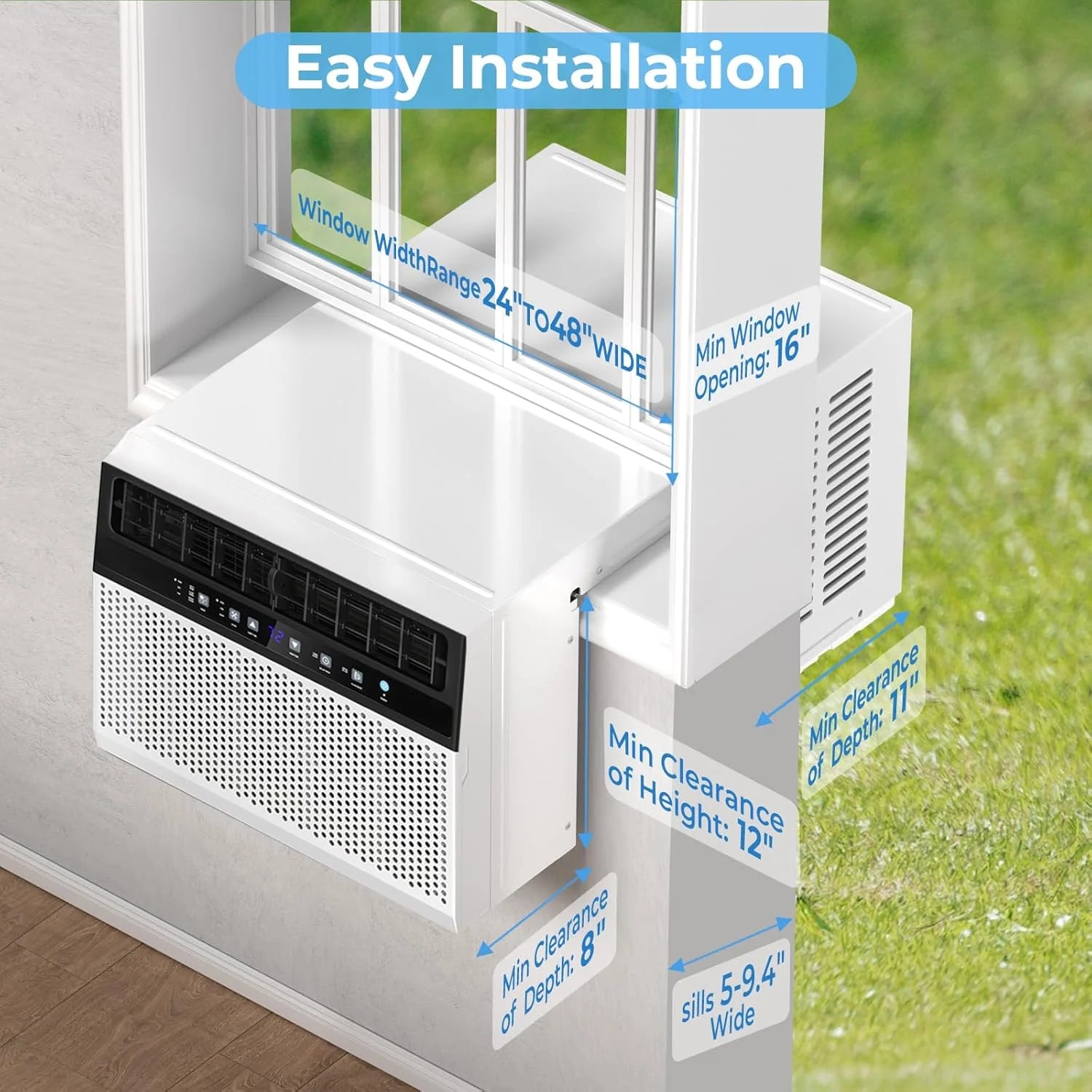 U-Shaped Window Air Conditioner, 12000BTU Window AC Unit, Cools up to 550 sq. ft., 6 Modes, Saddle Shape Window AC Unit, Full Window View, Energy Efficient