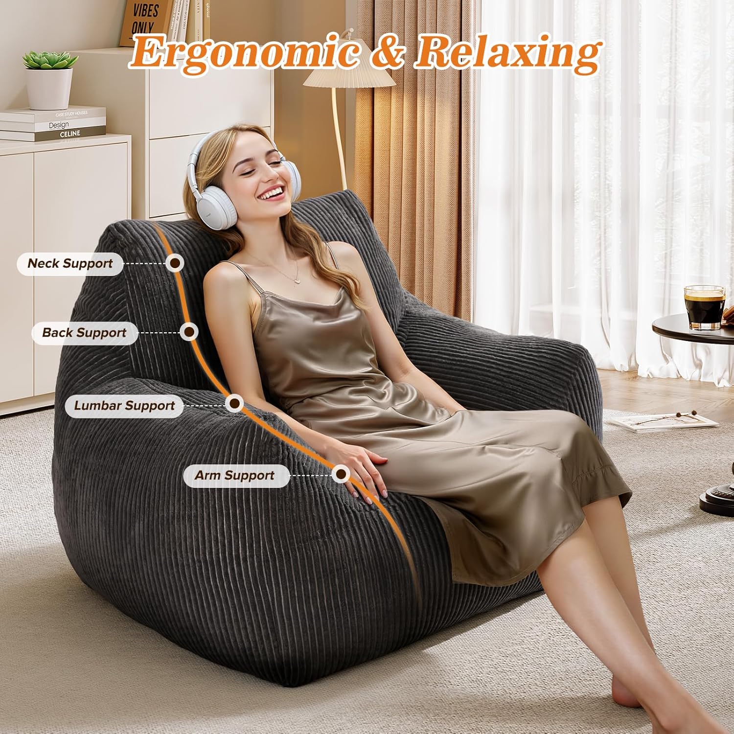 Ultra Soft Living Room Bean Bag with Armrests