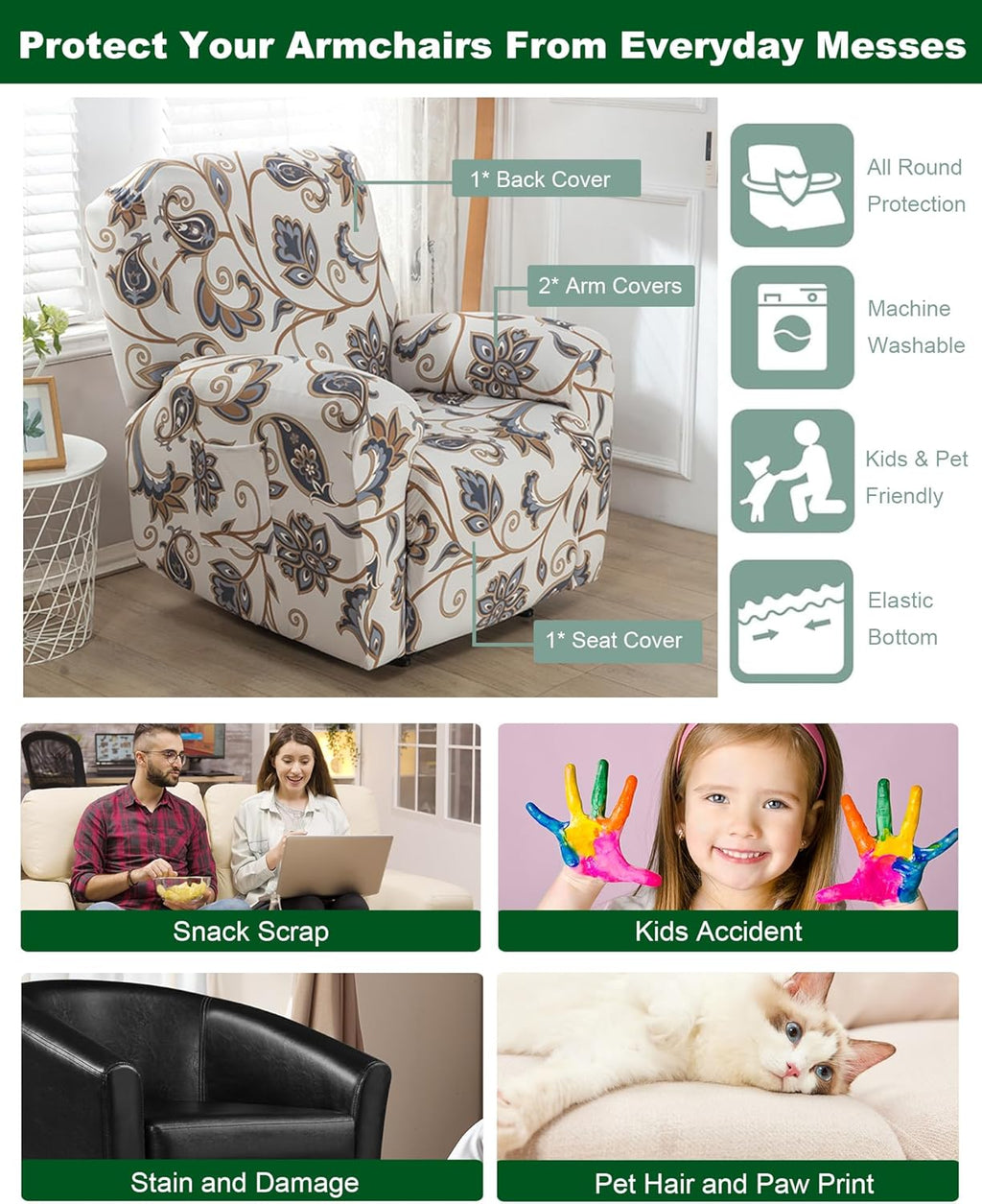 CRFATOP Stretch Recliner Cover 4-Pieces
