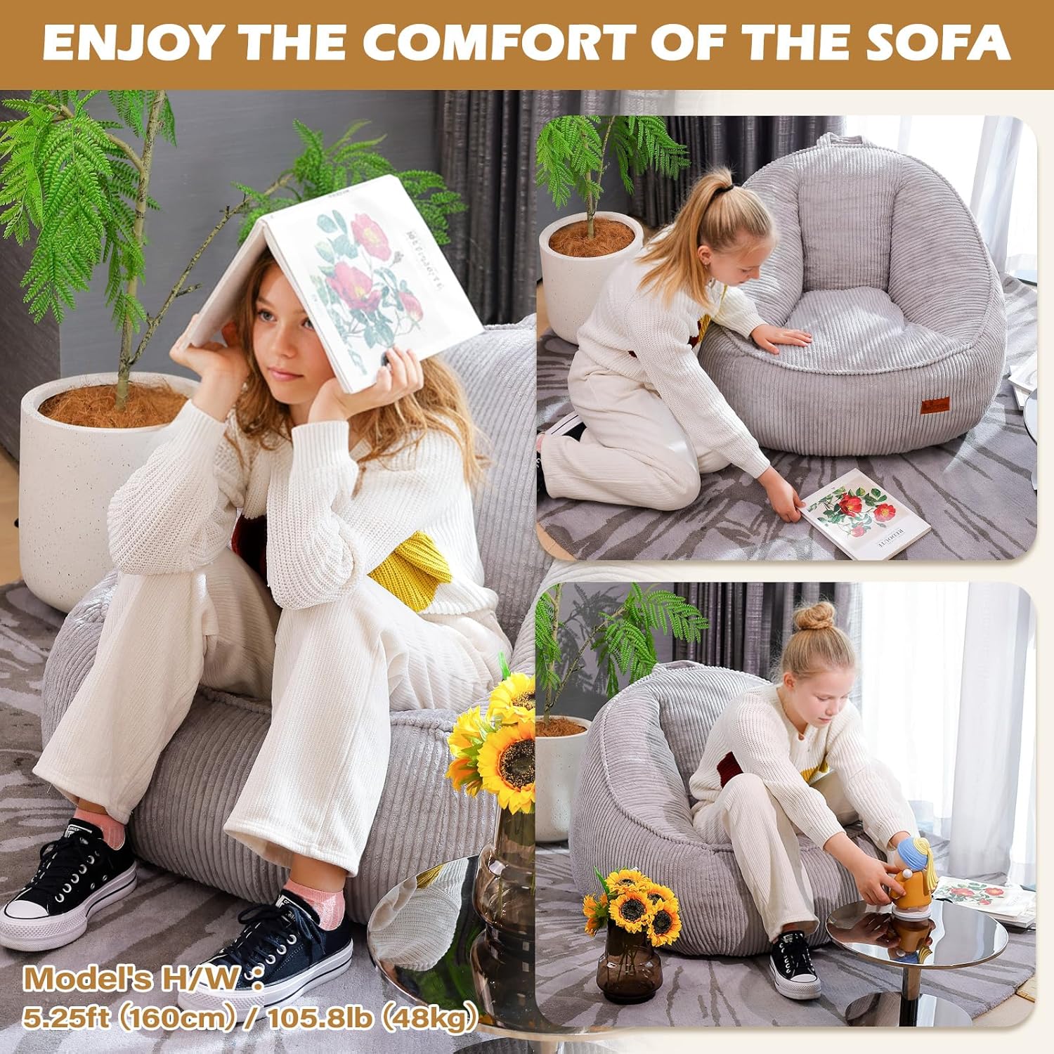 Floor Lazy Sofa for Living Room Gaming & Reading (M-Slate Grey)
