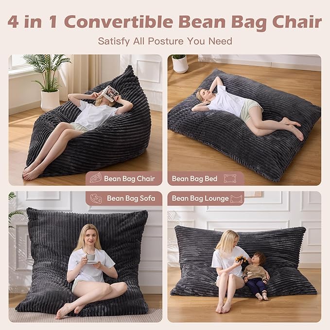 3-in-1 Giant Bean Bag Chair for Adults & Kids