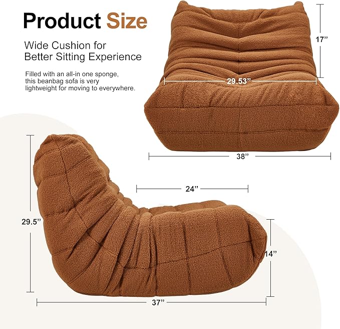 Giant Memory Foam Bean Bag Chair for Adults, Ultra-Soft Plush Lazy Sofa