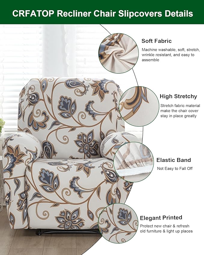 CRFATOP Stretch Recliner Cover 4-Pieces