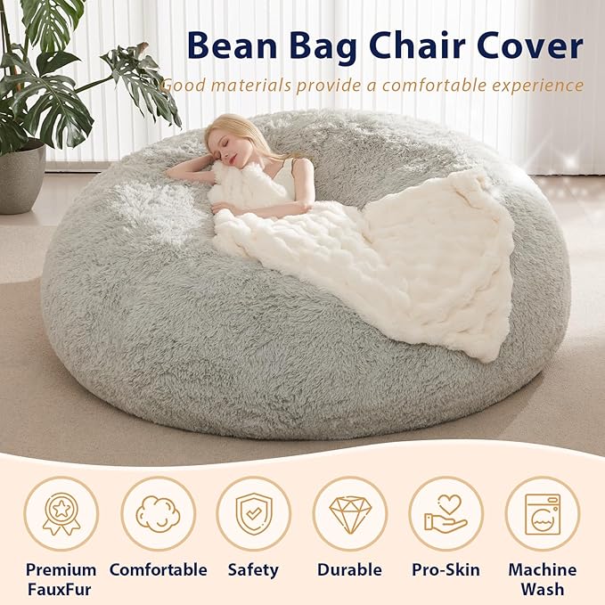 Faux Fur Washable Bean Bag Chair Cover(No Filler) for Textile Plush Toys