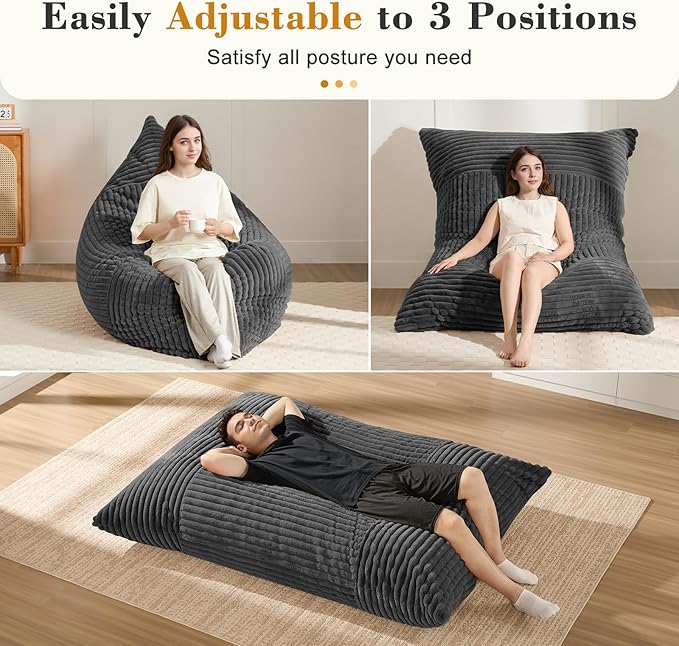 3-in-1 Giant Bean Bag Chair for Adults & Kids