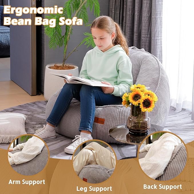 Floor Lazy Sofa for Living Room Gaming & Reading (M-Slate Grey)