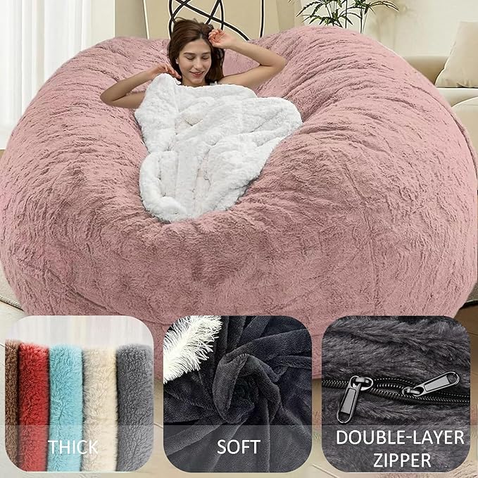 BCU Comfy Faux Fur Bean Bag Chair Cover (No Filler)