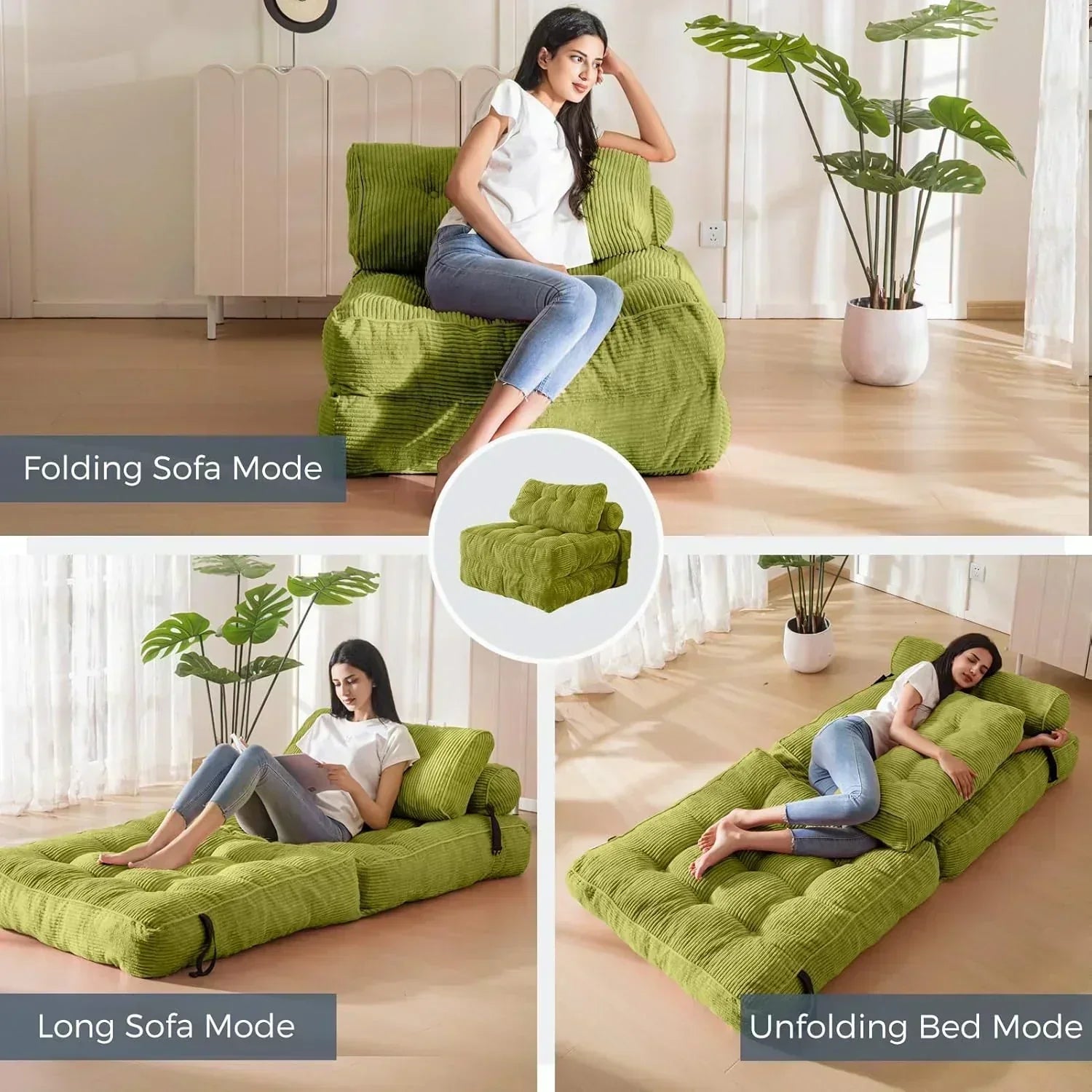 MAXYOYO Folding Sofa Bed Convertible Sleeper Chair with Pillow Foldable Mattress with Back Support
