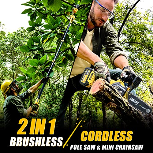 2-in-1 Brushless Pole Saw & Mini Chainsaw, IMOUMLIVE 8 Cutting Cordless Power Pole Saw for Wood Cutting, Trimming