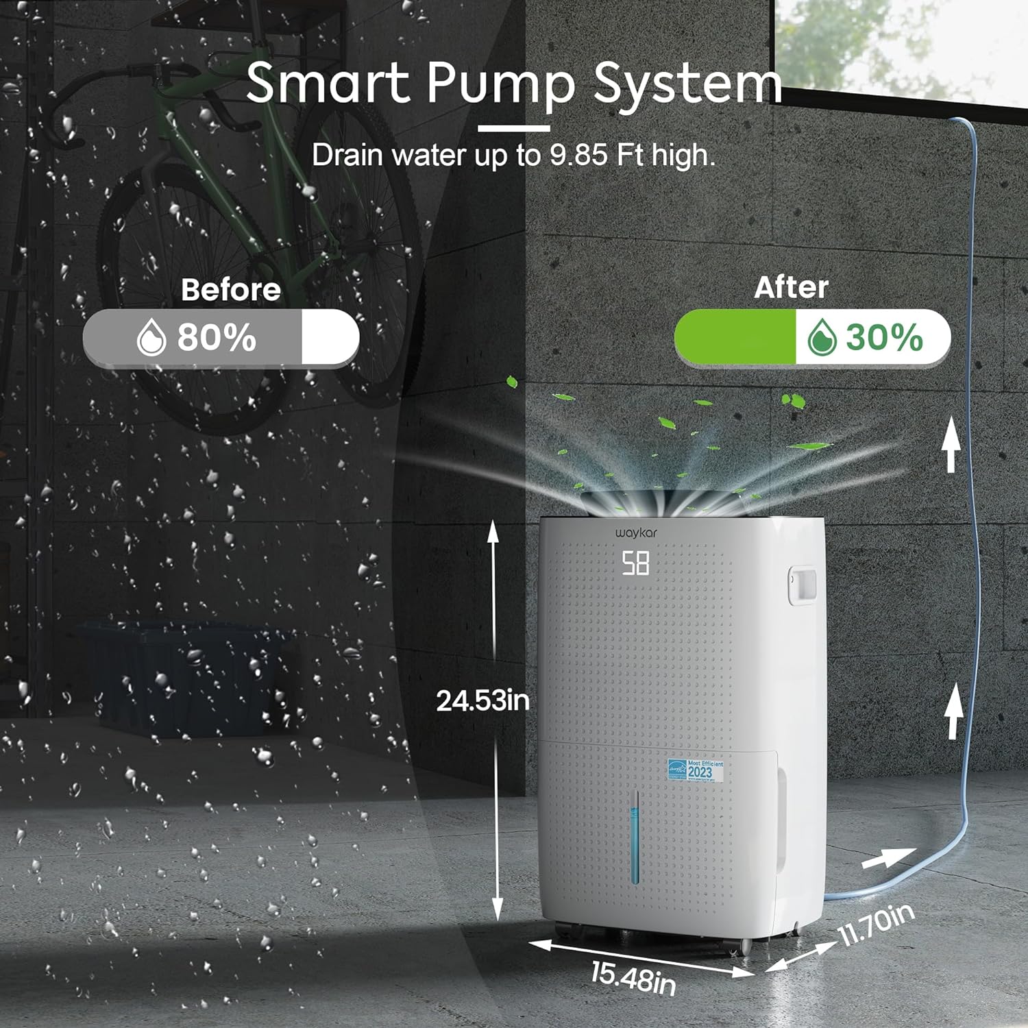 Waykar 2000 Sq Ft Dehumidifier for Home and Basements with Auto or Manual Drainage