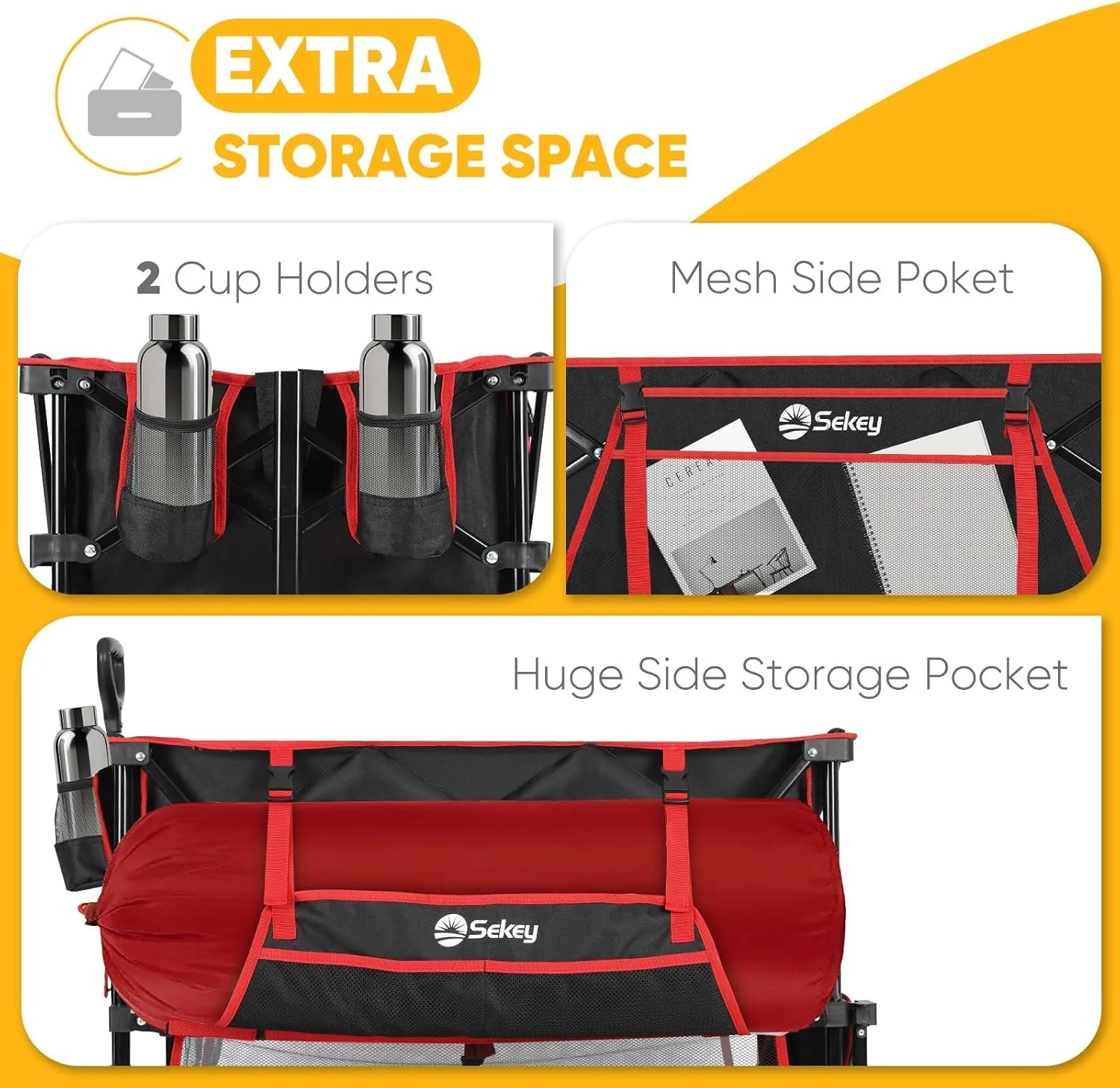 400L Large Capacity Folding Double Decker Wagon with Brakes, 50 Extra Long Extender Cart, 500lbs Heavy Duty Collapsible Wagons