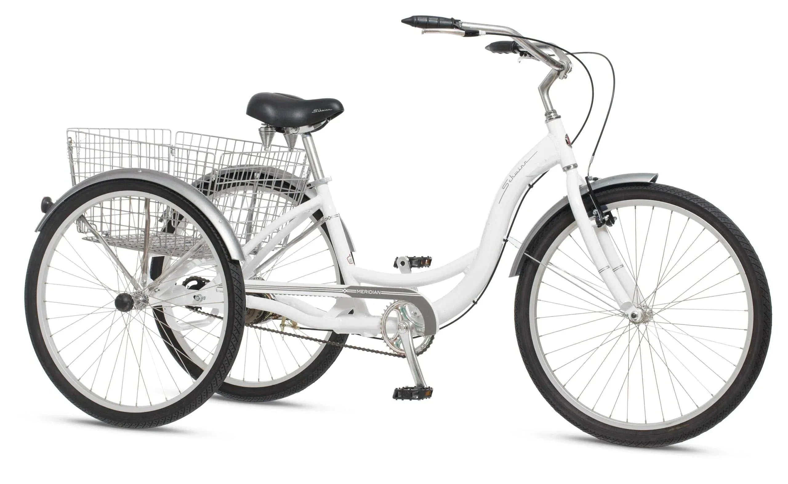 Schwinn Meridian Adult Tricycle Bike Mens and Womens Three Wheel Beach Cruiser 26-inch Wheels Low Step-Through Frame Wide Seat Rear Folding Basket Sin