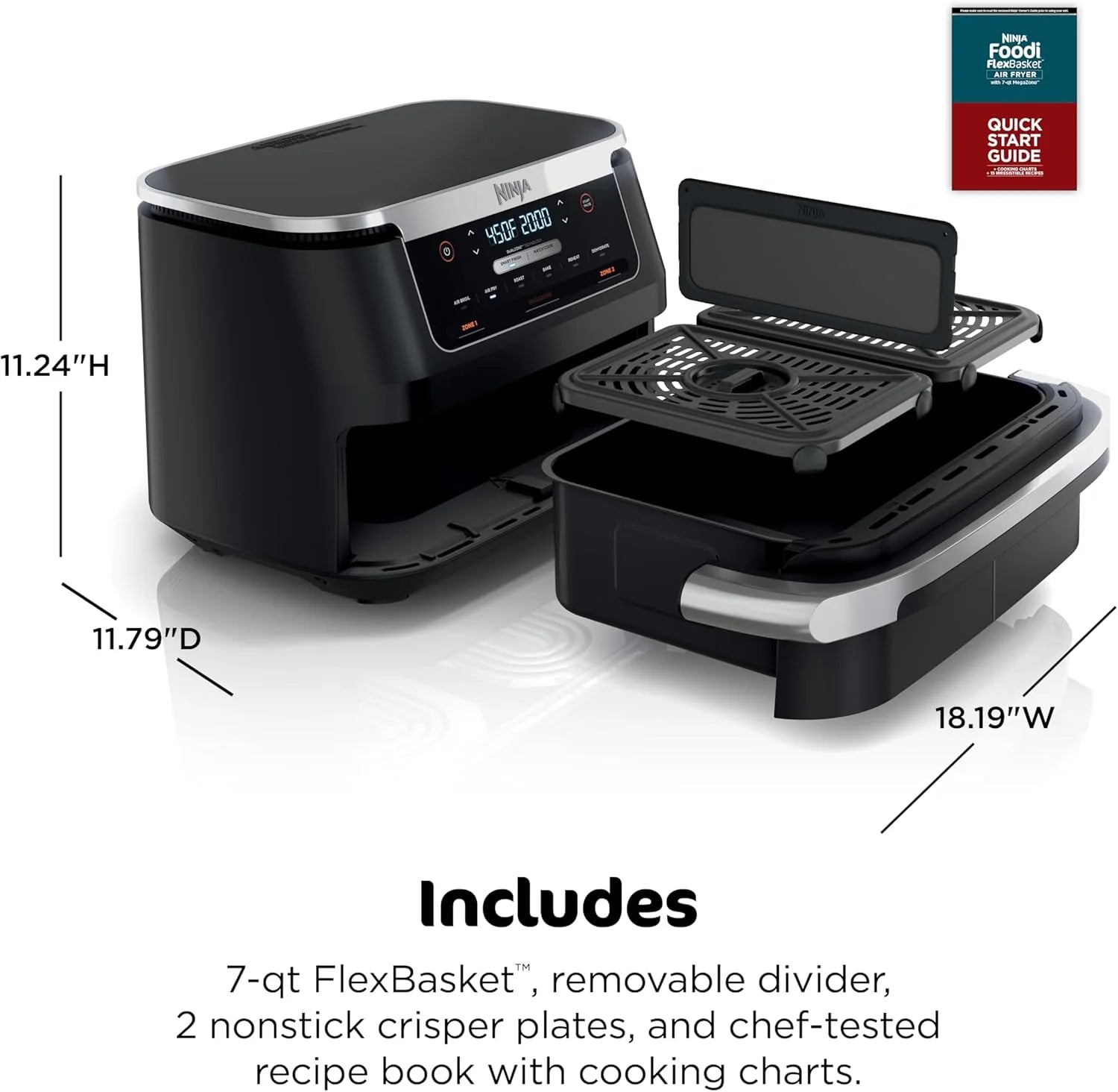 Ninja Foodi 6-in-1 FlexBasket Air Fryer with 7-Quart MegaZone and Basket Divider