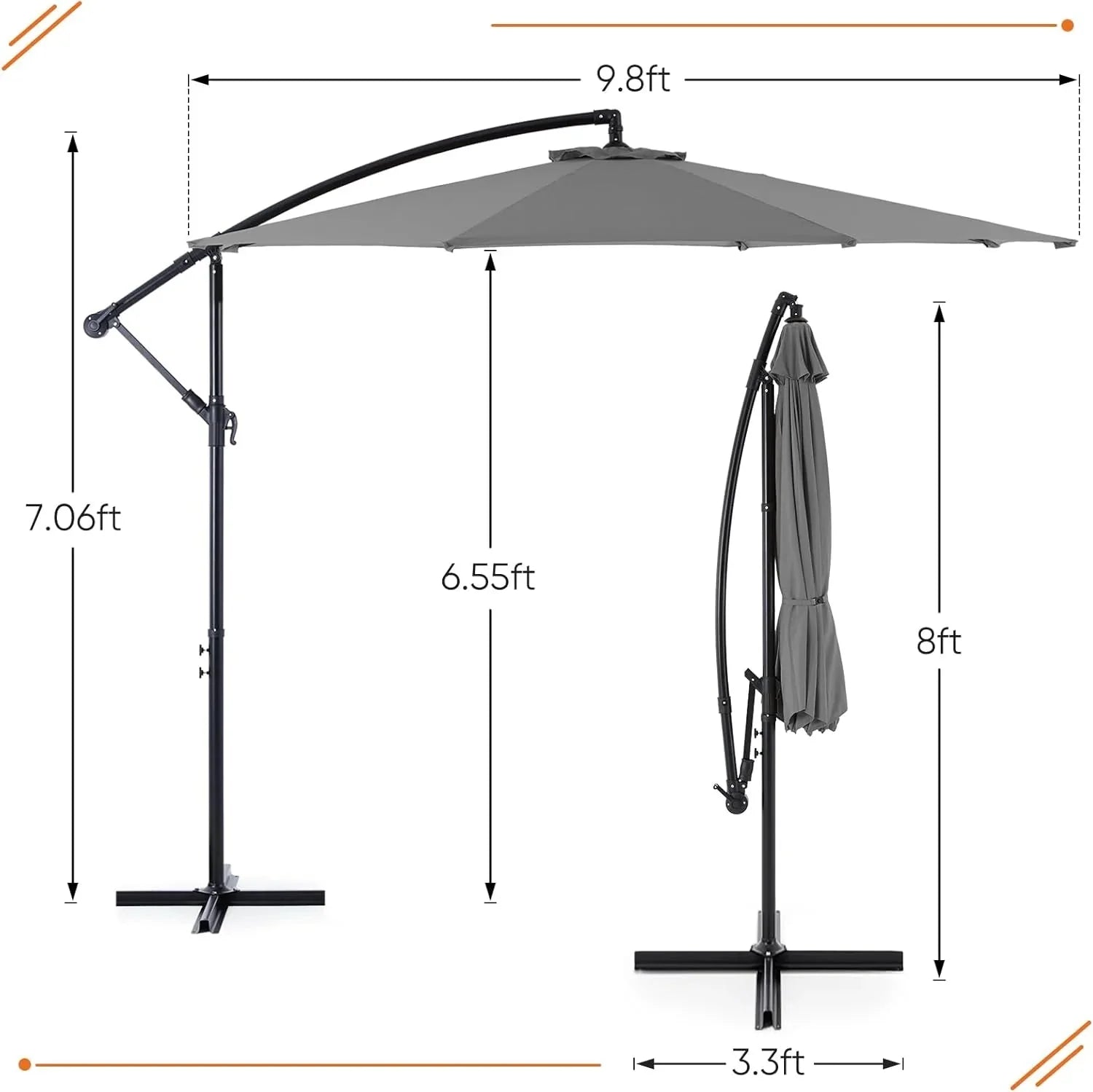 9.8FT Offset Patio Umbrella Hanging Cantilever Umbrella Outdoor Sun Shade with Easy Tilt Adjustment, 8 Ribs, UV Protection for Backyard, Lawn, Garden and Pool, Blue