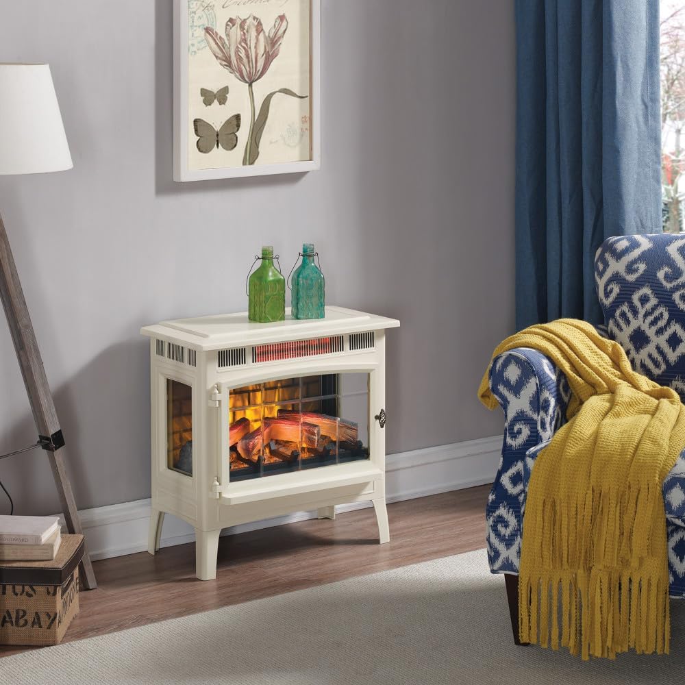 Freestanding Electric Fireplace Stove Heater with 3D Flame Effect for 1000 Sq. Ft