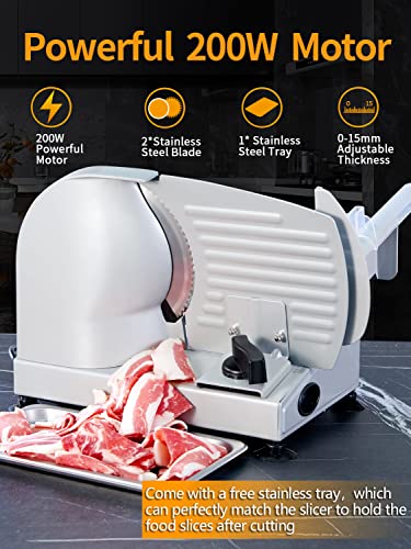 Meat Slicer, 200W Electric Food Slicer with Two Removable 7.5Stainless Steel Blades