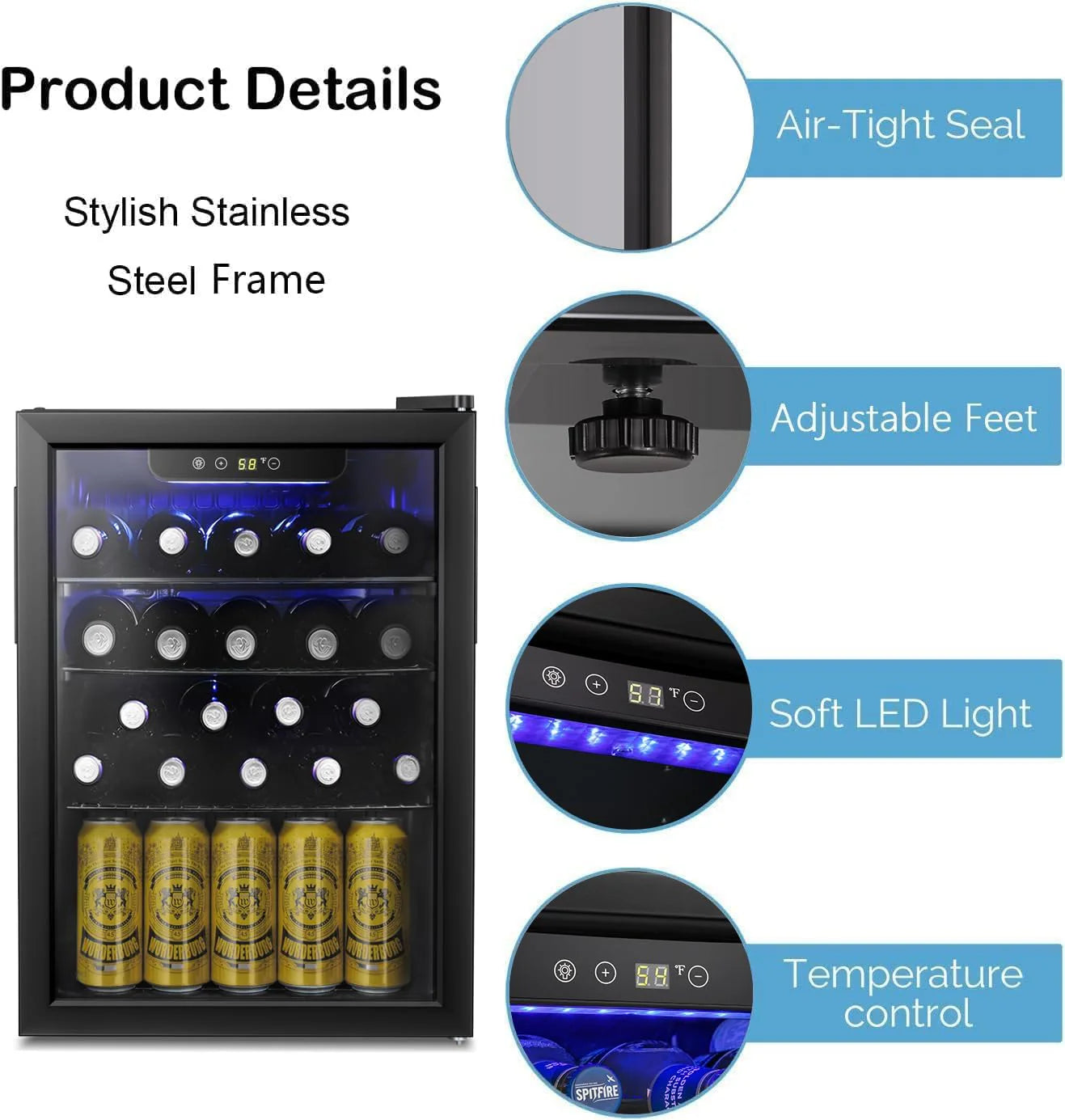 Antarctic Star 36 Bottle Wine Cooler/Cabinet BeverageRefrigerator Small Mini Wine Cellar Beer Soda Bar Fridge Quiet Operation Compressor Adjust Temperature Freestanding Black, 4.4 Cu. ft