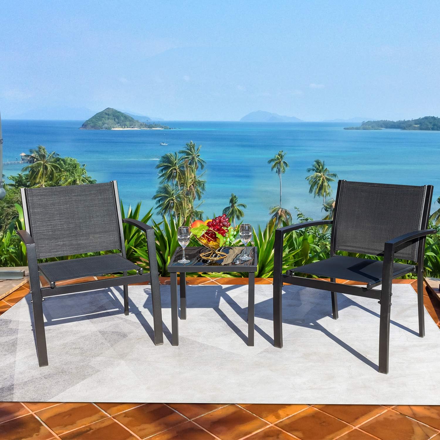 Homall Patio Dining Set 7 Pieces Outdoor Furniture with Large Table and 6 Textilene Chairs for Porch, Brown