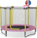 60 Kids Trampoline with Safety Enclosure Net, 5FT Toddler Indoor & Outdoor Trampoline/w Basketball Hoop - Parent-Child Interactive Game Fitness Trampoline Toy Gift for Boys and Girls Age 1-8
