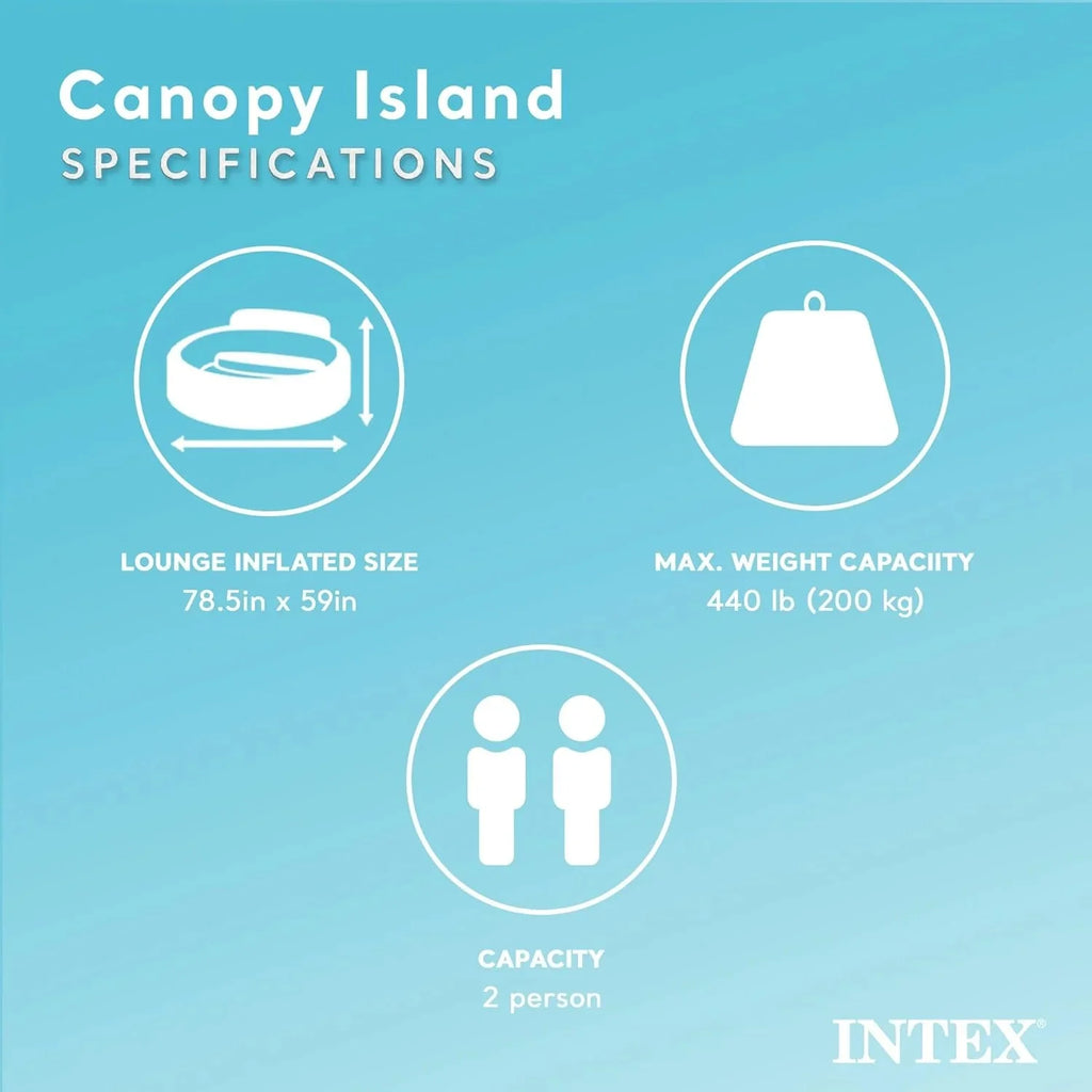 58292EP Canopy Island Inflatable Pool Float: Comfortable Lounge Surface Built-in Cup Holders Detachable Sunshade 440lb Max Weight Capacity 78.5 x 59