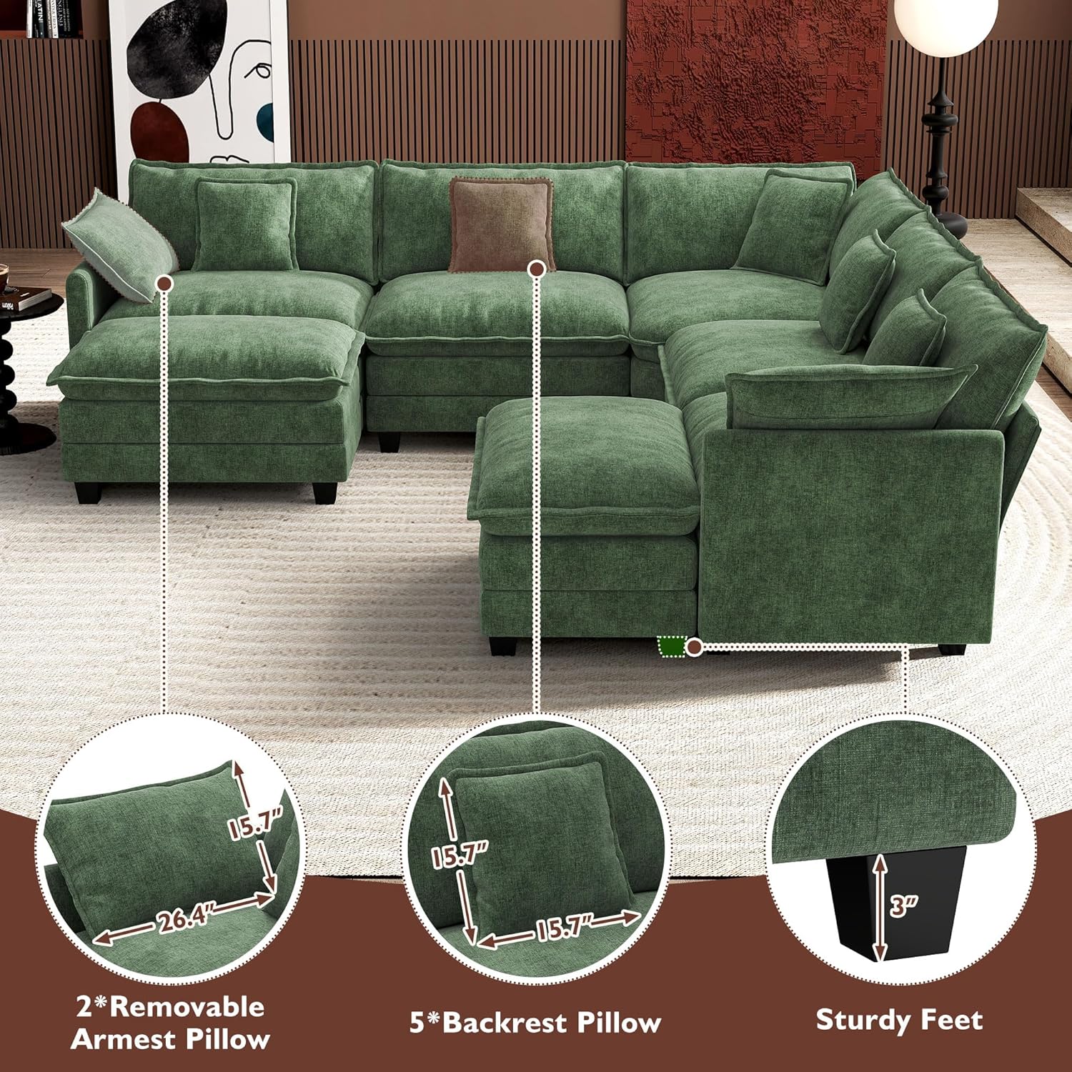 ihanherry 146-inch U-shaped modern sofa modular area cloud sofa