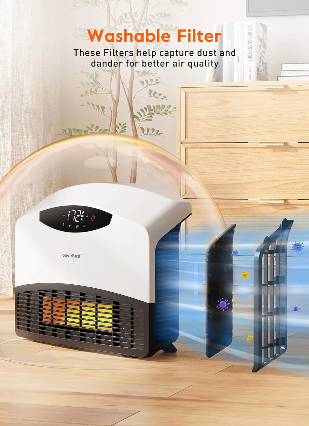 Wall mounted electric heater with WiFi and remote control, floor standing heater 1500W fast coverage for large rooms