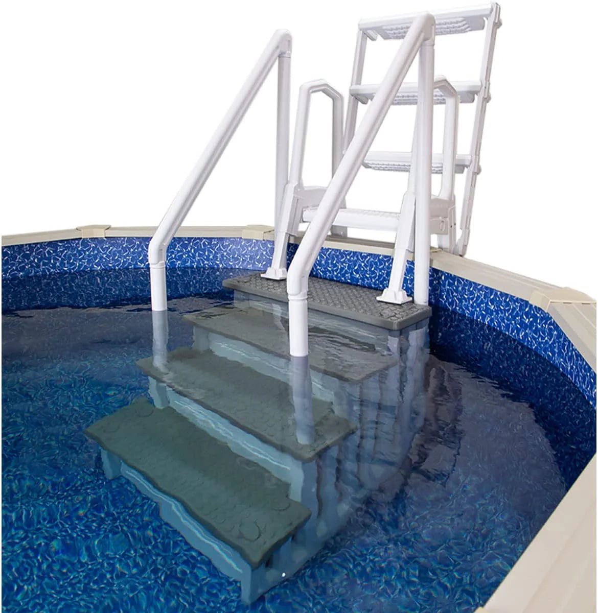 Select Anti-Slip in-Pool Steps | Gray | for Above Ground Swimming Pools | Can Mount to Decks 48 to 54 H | Safety Stairs Capacity Up to 300 lbs