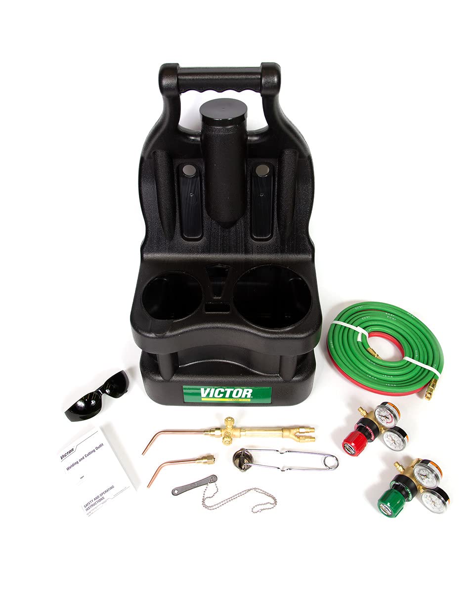0384-0945 G150 J-P Light Duty Gas Welding Outfit Tote Kit Without Tanks, R150-200/R150-540 Gas Regulators, 103-01FP Torch Handle, Striker, 12.5' - 3/16 Hose, Goggles, Tank Key