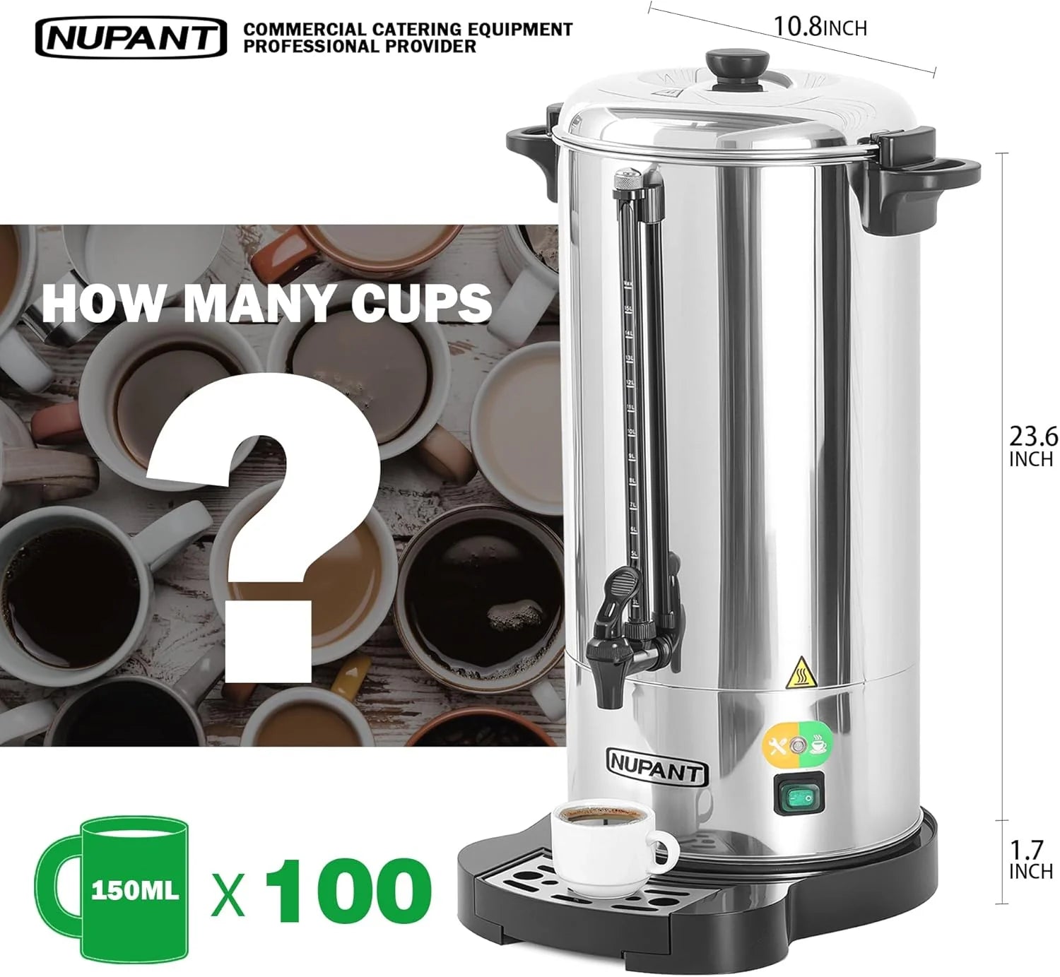 Commercial Coffee Urn 100 Cup 15L 304 Stainless Steel Large Coffee Maker