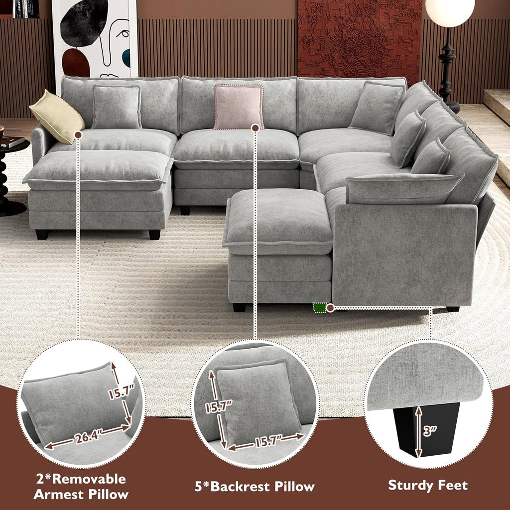 ihanherry 146-inch U-shaped modern sofa modular area cloud sofa