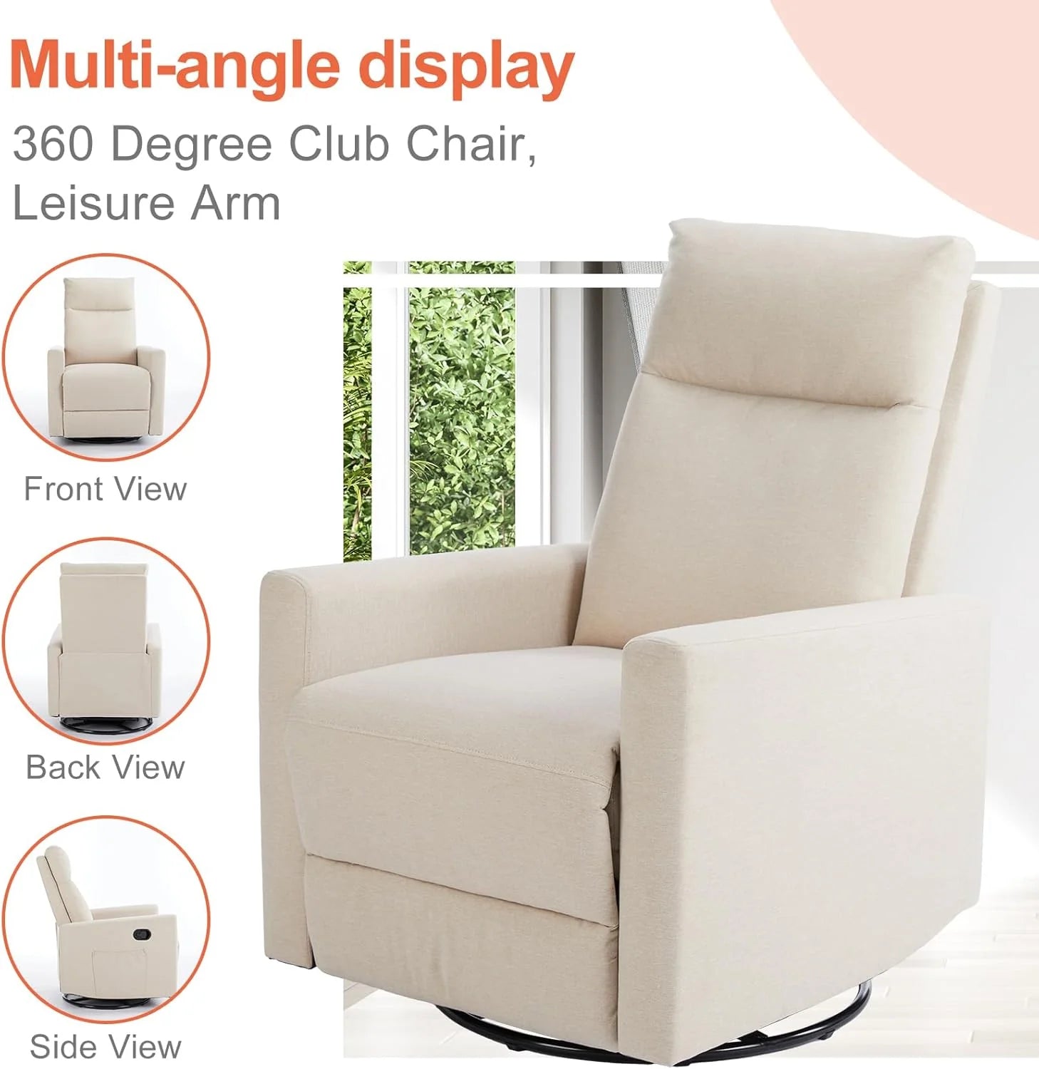 Sweetcrispy Massage Recliner Chair for Adults, Adjustable Home Theater Seating with Lumbar Support for Living Room, Modern Fabric Reclining, Light Grey