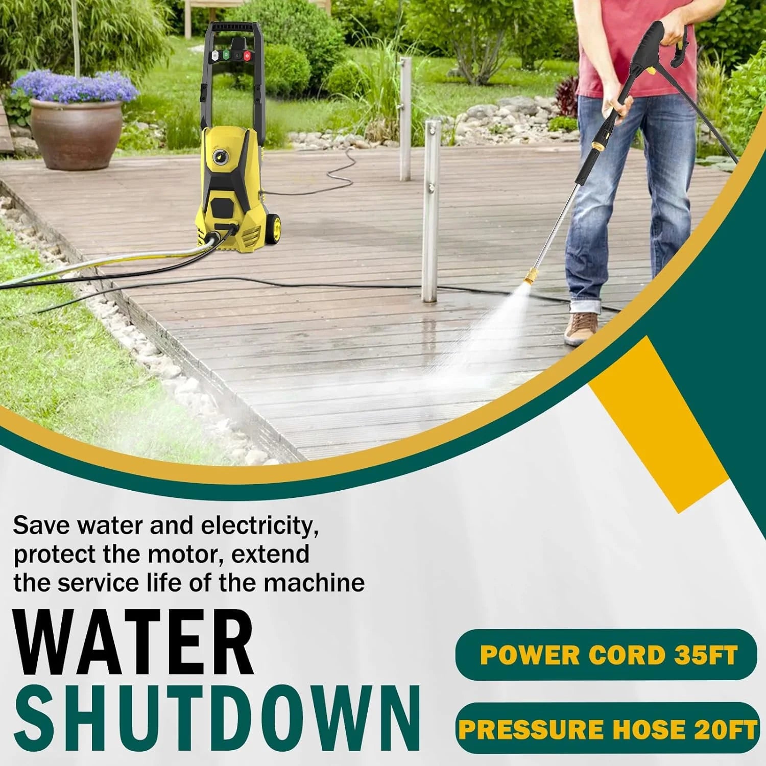 Electric Pressure Washer - 4200PSI Electric Power Washer with 20FT Hose, 35FT Power Cord, 4 Nozzles, High Pressure Washer for Cars, Fences, Patios, Driveways