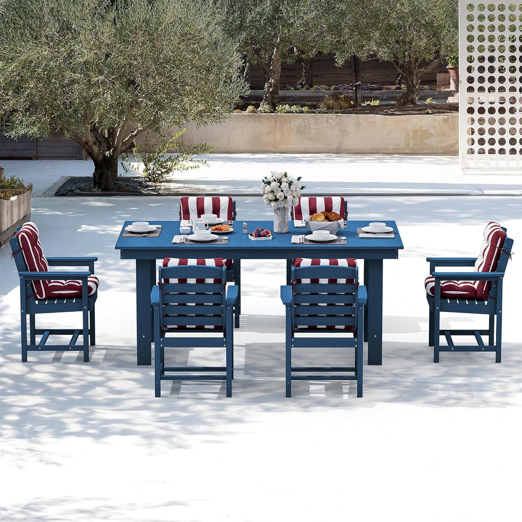 SERWALL 7-Piece Patio Table Set, Outdoor HDPE Dining Furniture with Umbrella Hole, All Weather Table and Chairs for Lawn, Garden, Poolside, Aruba