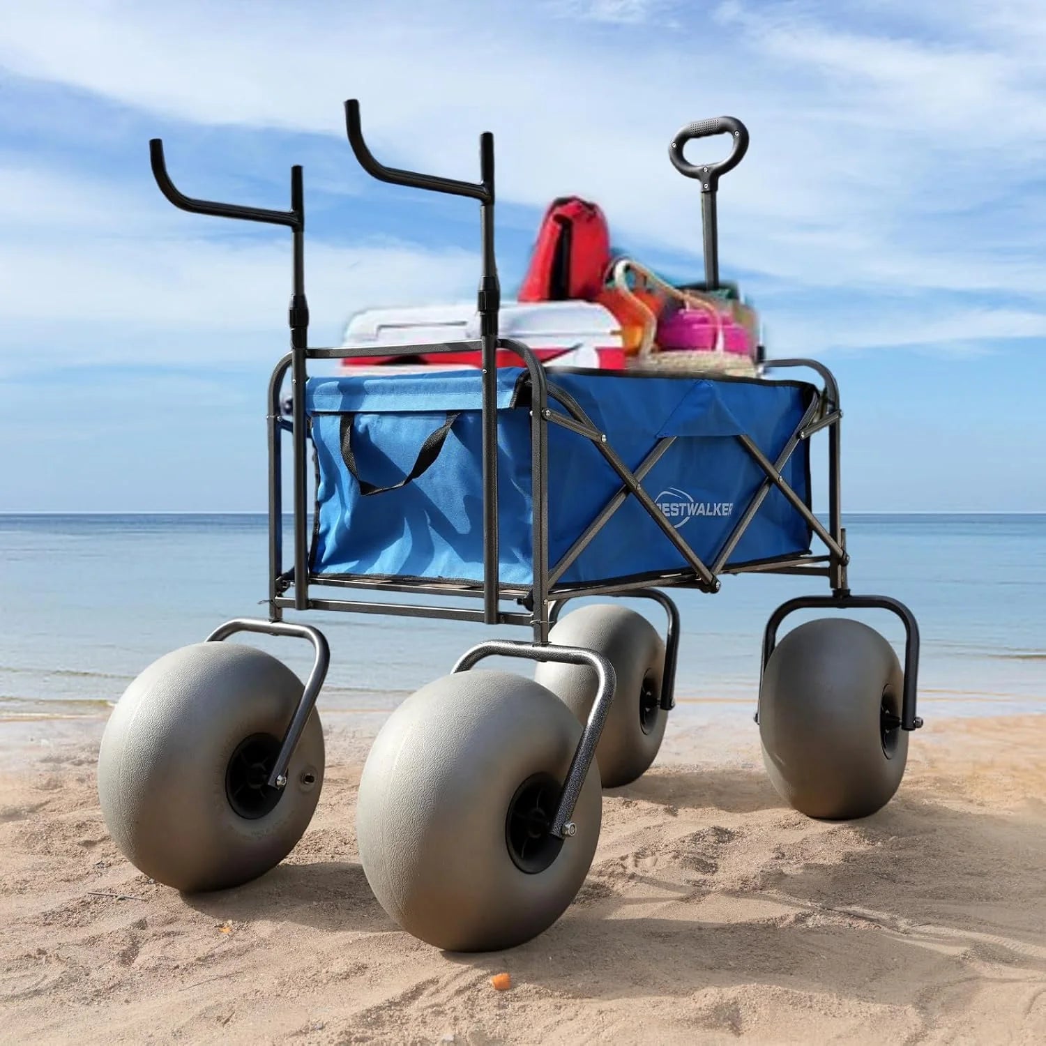 Beach Cart with 13 Balloon Wheels, Chair Racks & Pump Included