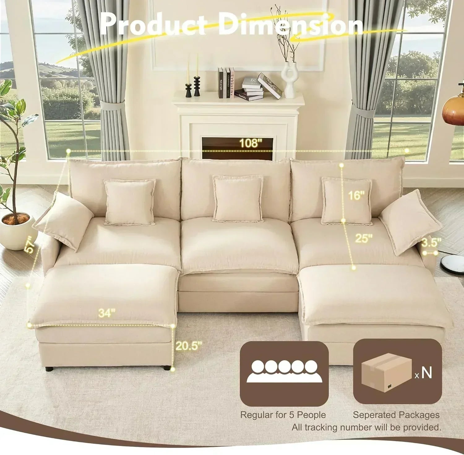 108 U-shaped sofa modular sofa three-seater comfortable cloud sofa