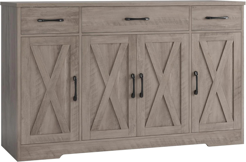Sideboard with drawers, large 55-inch sideboard, sideboard storage with shelves and doors, modern farmhouse coffee bar wood kitchen dining table