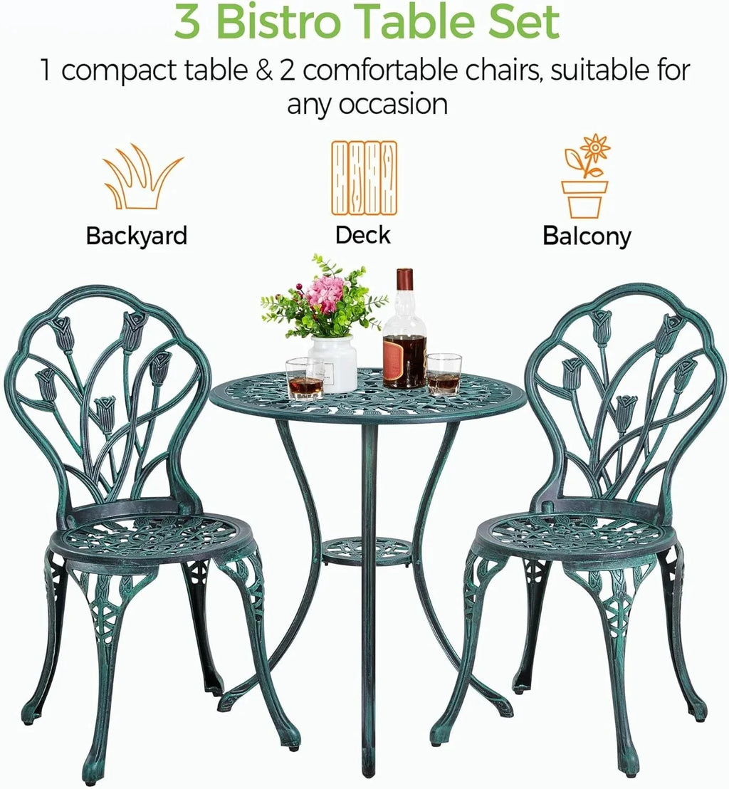 Patio Bistro Sets 3 Piece Cast Aluminum Bistro Table