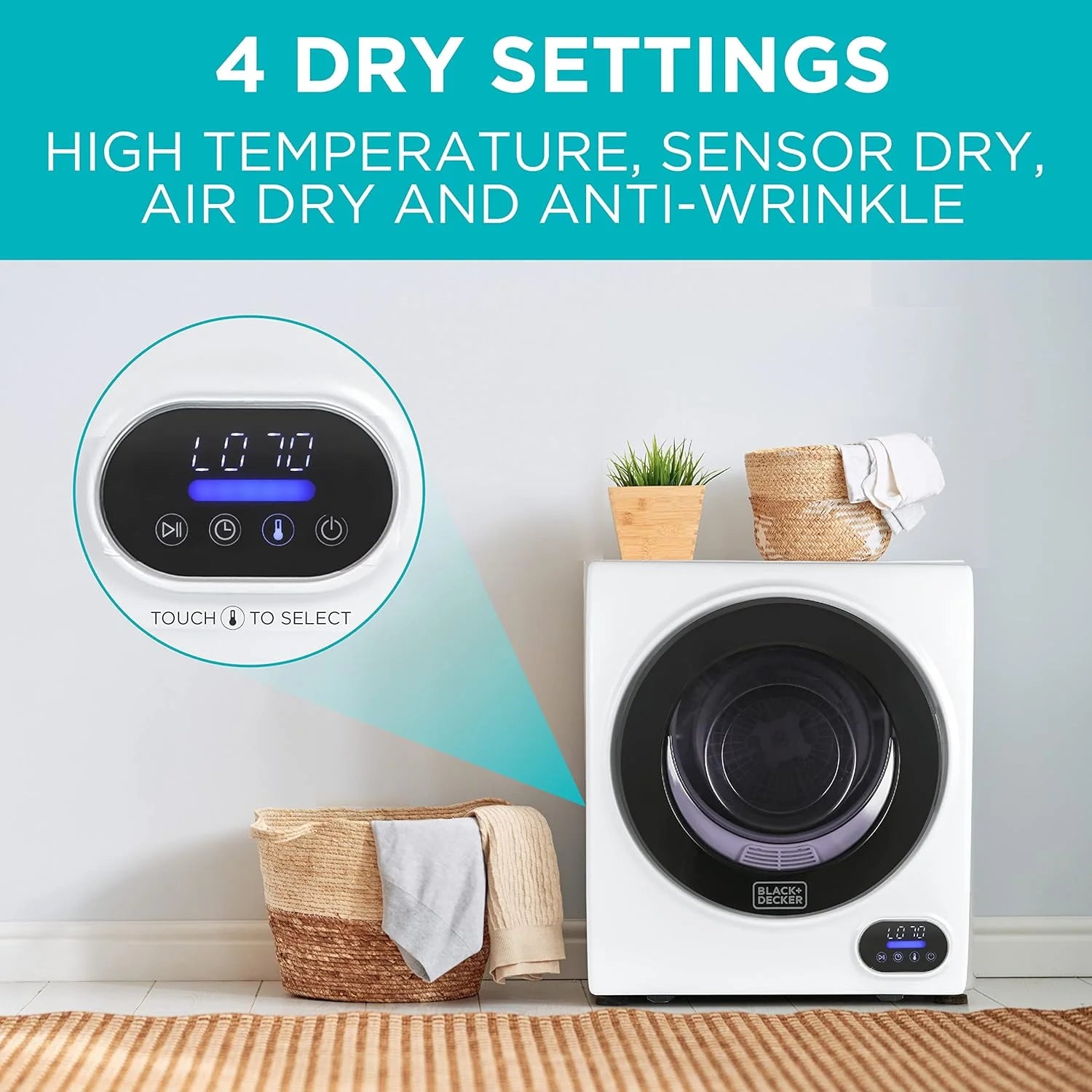 Compact Clothes Dryer, 1.5 Cu. Ft. 850W Electric Dryer, 120V Vented Portable Dryer with Stainless Steel Drum, for 5.5 lbs. of clothing for Standard Wall Outlet