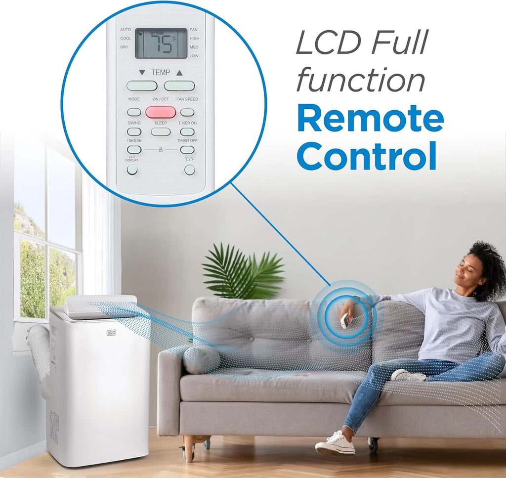 BLACK+DECKER Smart Portable Air Conditioner,12,000 BTU, for Rooms Up To 550 Sq. Ft., Portable AC with Inverter Compressor & Window Kit, BPACT08NM, White