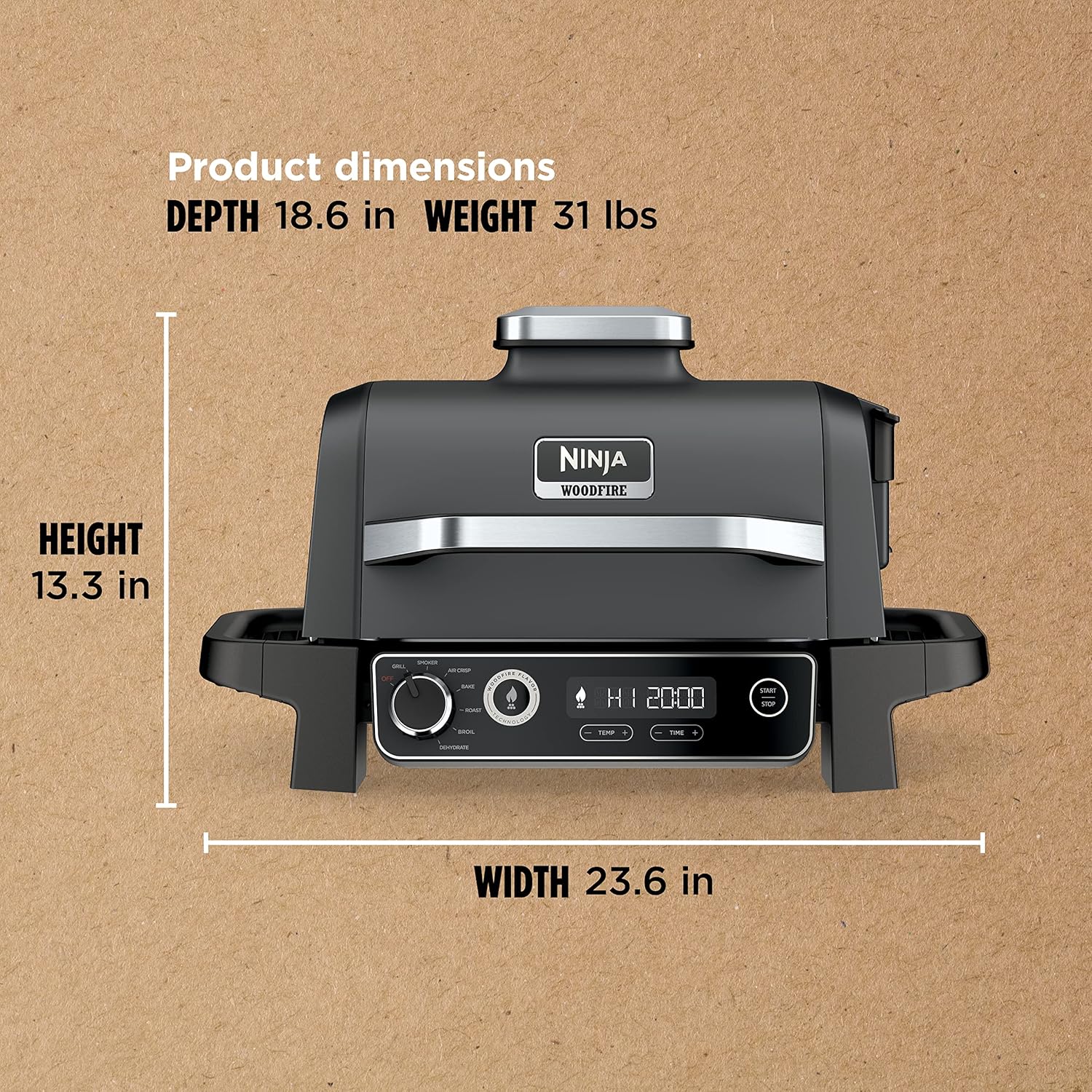 OG751 Woodfire Pro Outdoor Grill Built-In Thermometer 7-in-1 Master Grill BBQ Smoker Air Fryer