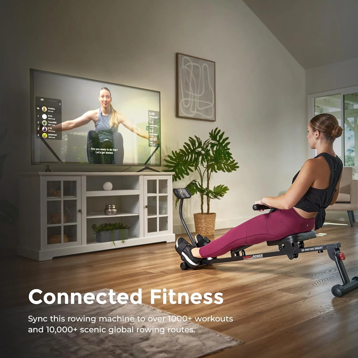 Sunny Health & Fitness Compact Adjustable Rowing Machine with 12 Levels of Resistance for Complete Body Workouts and Optional Free SunnyFit App Enhanced Connectivity