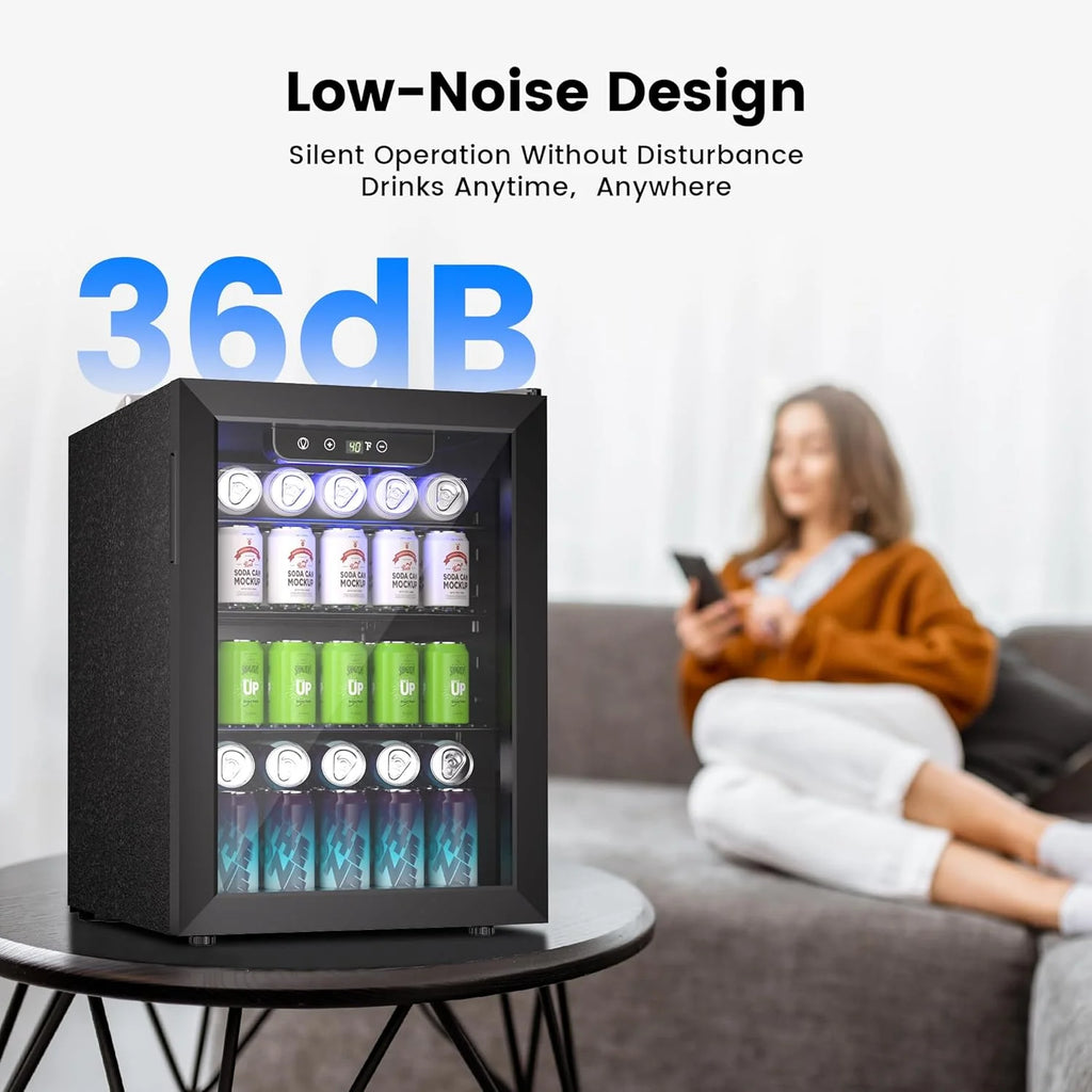 Beverage Refrigerator Cooler - 126 Can Mini Fridge Glass Door for Drinks Soda Beer Wine - Small Refrigerator for Office Bedroom Home Bar, 4 Adjustable Shelves, 3.2 Cu.Ft, Silver
