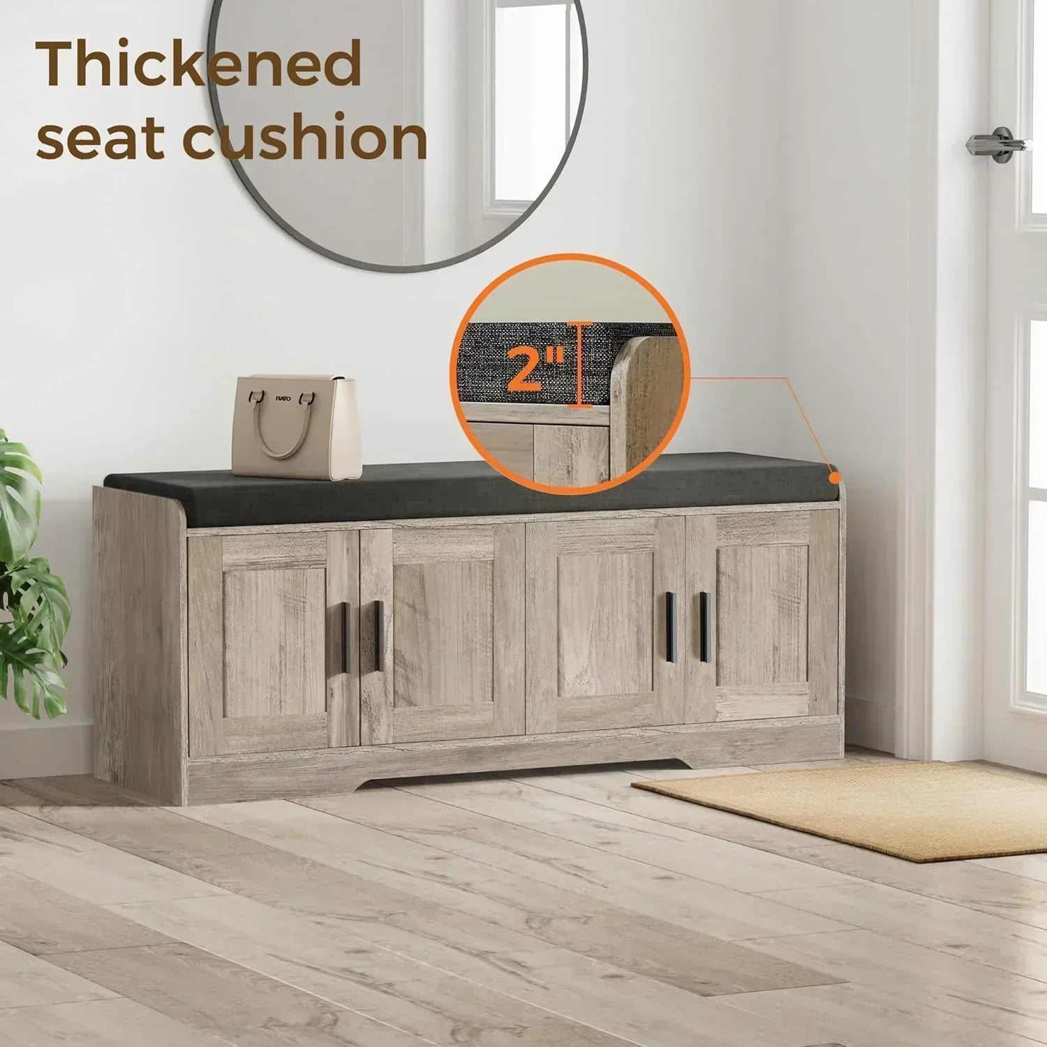 2-Tier Storage Bench Shoe Bench with Thickened Padded Seat Cushion Entryway Bench